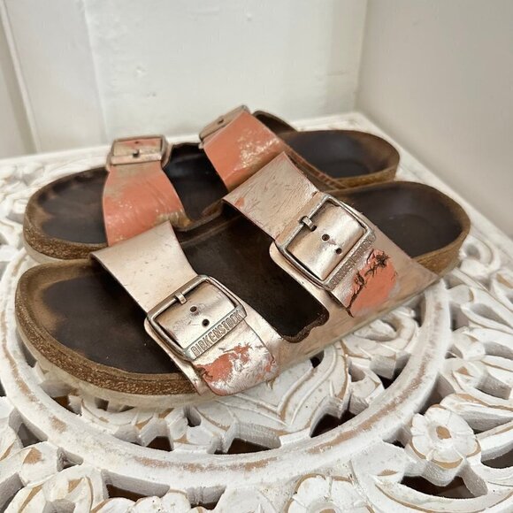 Birkenstock Birkenstock Arizona Metallic Leather Sandals- Flawed - Picture 1 of 6